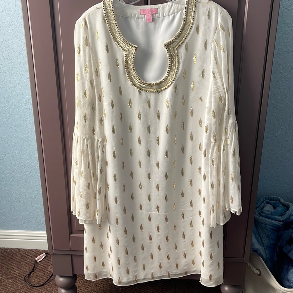 Lily Pulitzer white Gold and Silver dress size 12